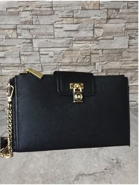 Michael Kors Ruby Small Double Zip Wallet Crossbody Black Saffiano Leather